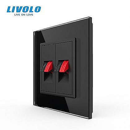 Prize modulare Livolo - Priza dubla cabluri audio, 2x1M, cu rama sticla negru