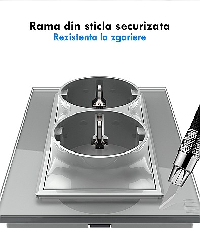 Priza dubla pentru o doza, cu rama sticla negru [6]