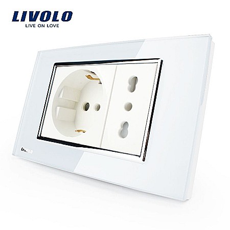 Livolo modular - Priza dubla Schuko + standard italian alb
