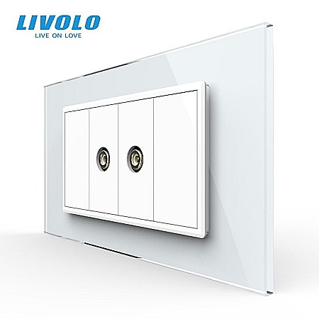 Livolo modular - Priza dubla TV, 4M, cu rama sticla alb