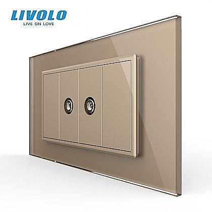 Prize modulare Livolo - Priza dubla TV, 4M, cu rama sticla auriu