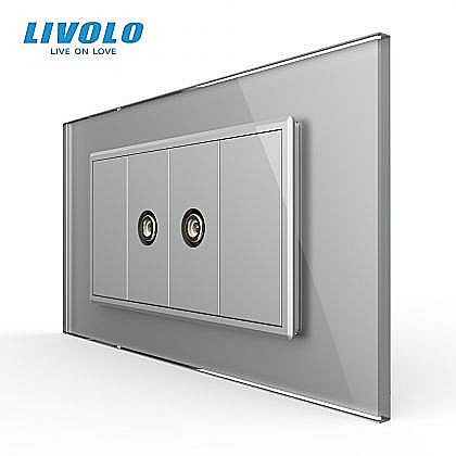 Prize modulare Livolo - Priza dubla TV, 4M, cu rama sticla gri