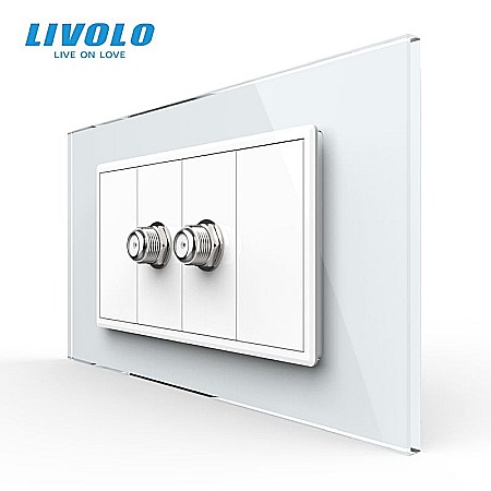 Livolo modular - Priza dubla TV Satelit, 4M, cu rama sticla alb