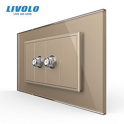 Prize modulare Livolo - Priza dubla TV Satelit, 4M, cu rama sticla auriu