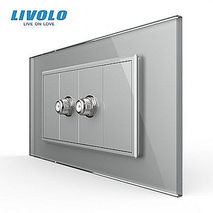 Prize modulare Livolo - Priza dubla TV Satelit, 4M, cu rama sticla gri