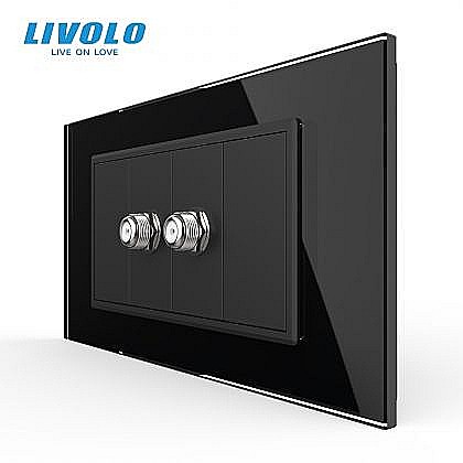 Prize modulare Livolo - Priza dubla TV Satelit, 4M, cu rama sticla negru