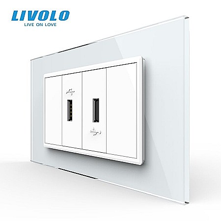 Prize si intrerupatoare - Priza dubla USB, 4M, cu rama sticla alb