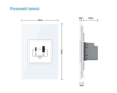 Priza dubla USB + USB tip C, cu rama sticla auriu [11]
