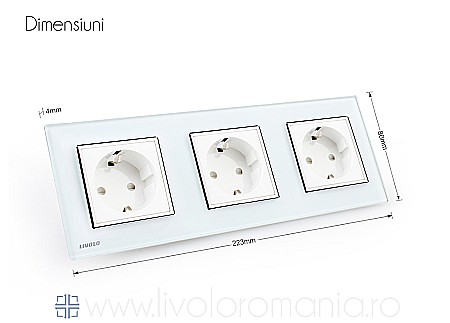 Priza Schuko Tripla, cu rama sticla alb [6]