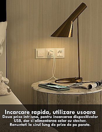 Priza simpla Schuko + slot USB Tip-C, Standard German 2M, cu rama sticla auriu [5]