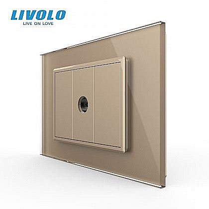 Prize modulare Livolo - Priza simpla TV 3M, cu rama sticla auriu