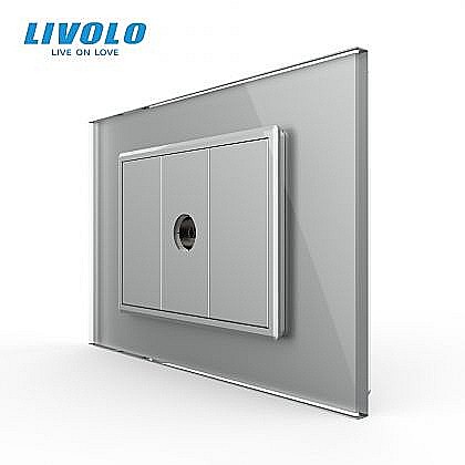 Prize modulare Livolo - Priza simpla TV 3M, cu rama sticla gri