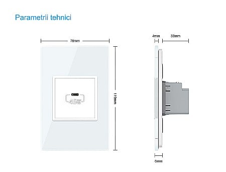 Priza simpla USB tip C, cu rama sticla gri [10]