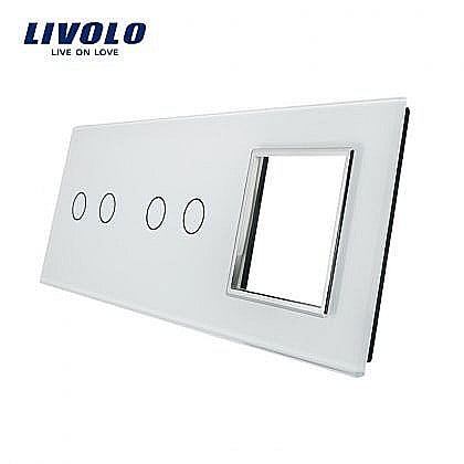 Livolo - Ramă Întrerupător dublu + dublu + Priză simplă alb