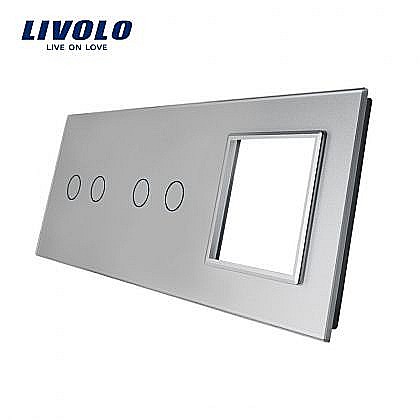 Livolo - Ramă Întrerupător dublu + dublu + Priză simplă gri