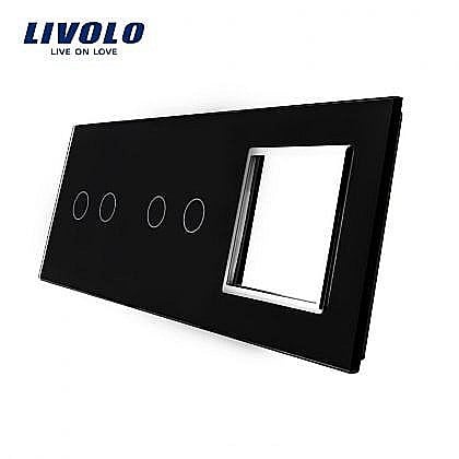 Livolo - Ramă Întrerupător dublu + dublu + Priză simplă negru