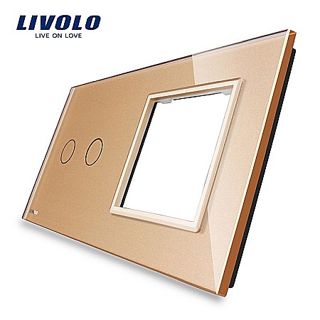 Livolo - Ramă Întrerupător dublu + Priză simplă auriu