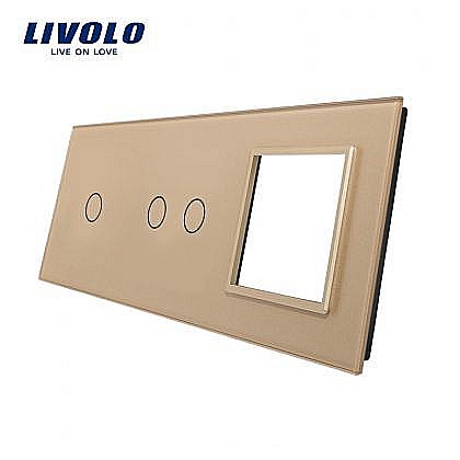 Livolo - Ramă Întrerupător simplu + dublu + Priză simplă auriu