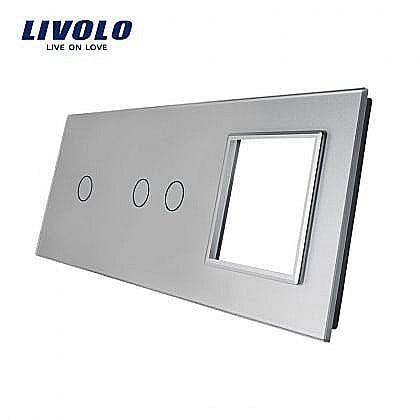 Livolo - Ramă Întrerupător simplu + dublu + Priză simplă gri