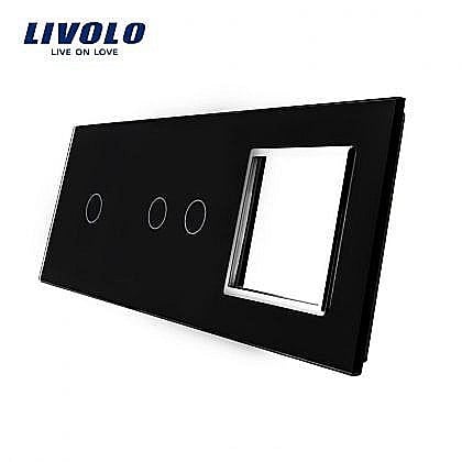 Livolo - Ramă Întrerupător simplu + dublu + Priză simplă negru