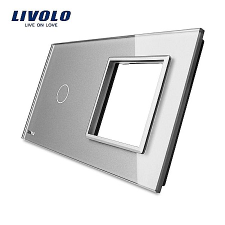 Livolo - Ramă Întrerupător simplu + Priză simplă gri