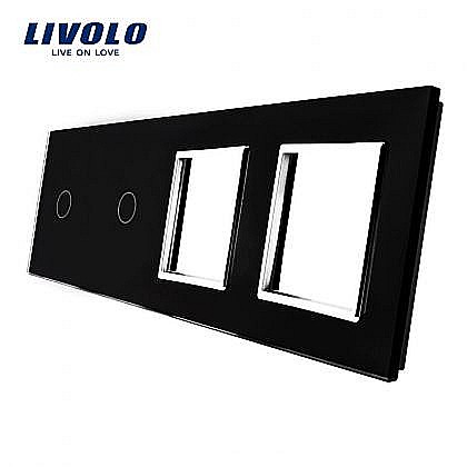 Livolo - Ramă Întrerupător simplu + simplu + Priză dublă negru