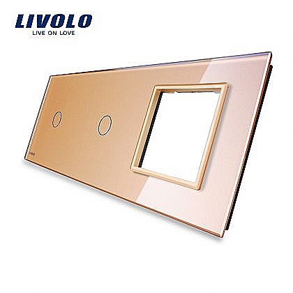 Livolo - Ramă Întrerupător simplu + simplu + Priză simplă auriu