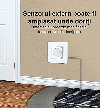 Termostat cu fir pentru incalzire in pardoseala, afisaj electronic, cu touch-screen alb [5]