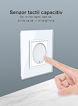 Termostat cu fir pentru incalzire in pardoseala, afisaj electronic, cu touch-screen alb [1]