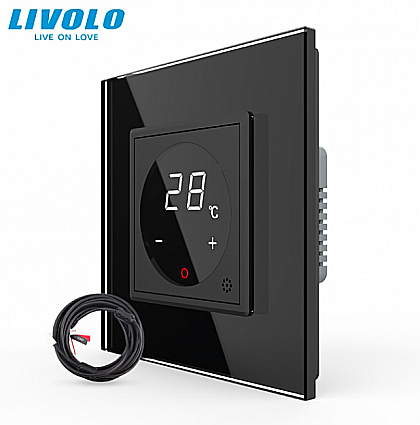 Aparataj clasic - Termostat cu fir pentru incalzire in pardoseala, afisaj electronic, cu touch-screen negru