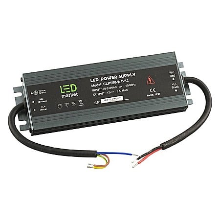Profil banda LED - Transformator banda LED 60W, IP67 Slim, 230V - 12VDC, LED Market, CLPS60-W1V12