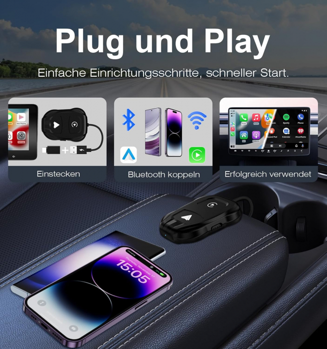Adaptor 2 in 1, Android Auto si Car Play, bluetooth,  Sixriver - Amazon, negru [5]