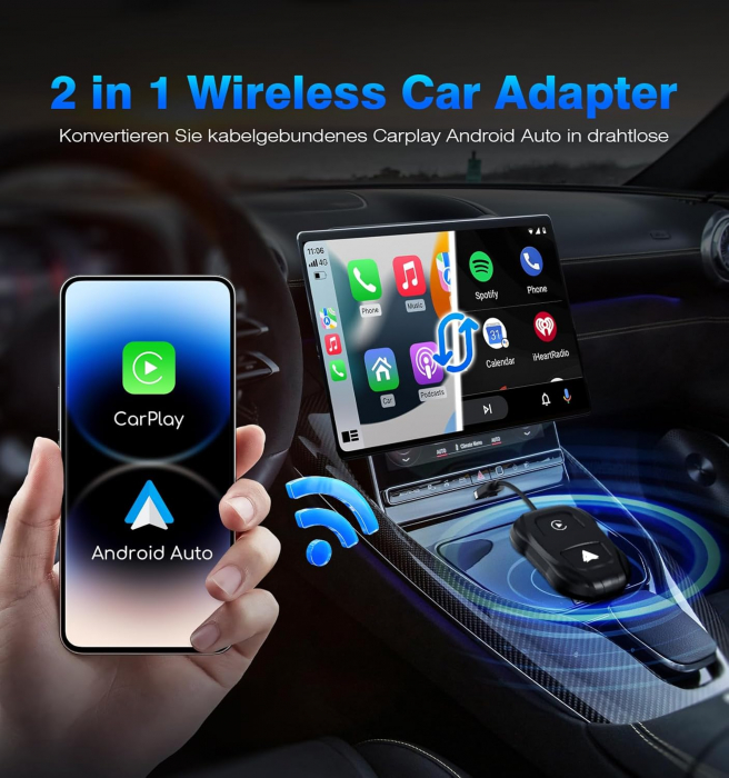 Adaptor 2 in 1, Android Auto si Car Play, bluetooth,  Sixriver - Amazon, negru [2]