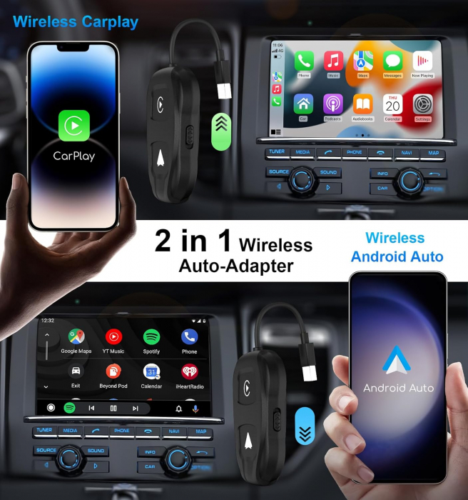 Adaptor 2 in 1, Android Auto si Car Play, bluetooth,  Sixriver - Amazon, negru [3]