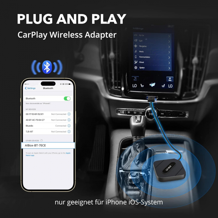 Adaptor CarPlay bluetooth, compatibil cu masini din 2015, IOS 10+, bluetooth, Evatronic-Amazon [2]