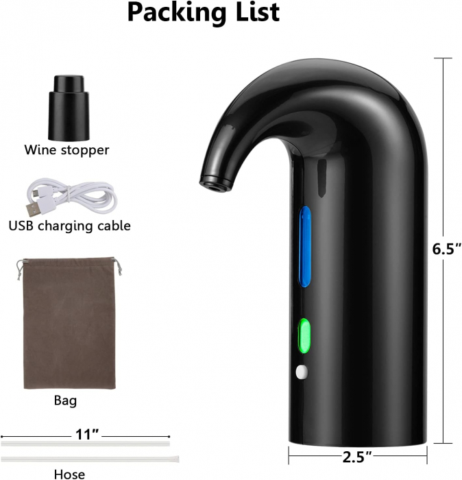 Aerator Electric Reincarcabil, Decantor pentru Vin, Dop vacuum, SisDruo - Amazon Negru [4]