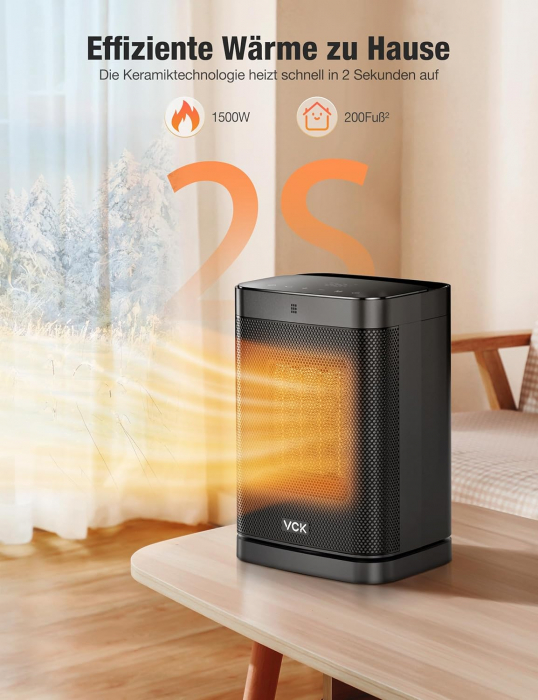 Aeroterma ceramica turn , oscilatie 80 grade, timer 12 h, 3 moduri,  1500W, telecomanda, VKC-Amazon [2]