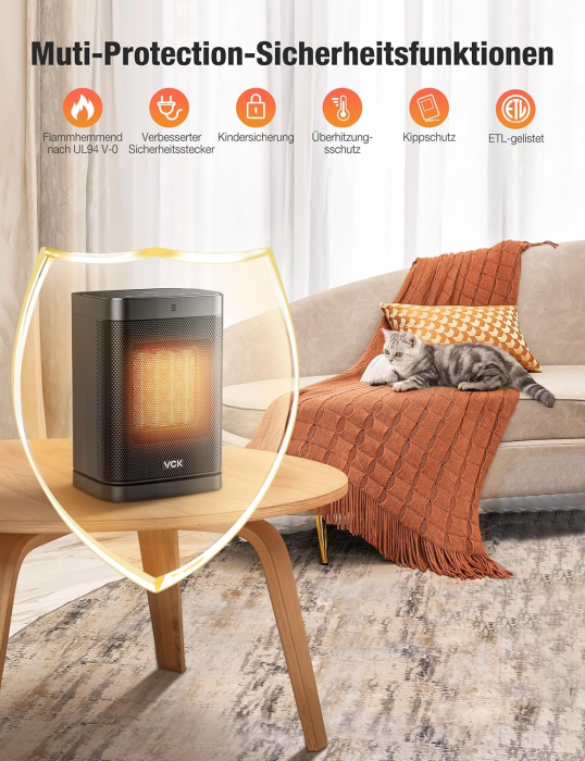 Aeroterma ceramica turn , oscilatie 80 grade, timer 12 h, 3 moduri,  1500W, telecomanda, VKC-Amazon [3]