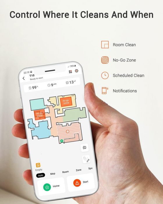 Aspirator robot și mop 2 în 1, T10 Ultenic-Amazon, navigare Laser, 3000 PA, alb [5]