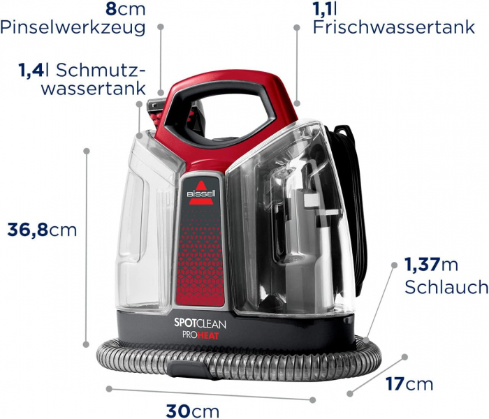Aspirator cu spalare pentru covoare si tapiterii Spot Clean Pro Heat, Bissell, Tehnologie Heatwave, Sistem patentat 2-in-1 rezervoare, 330 W - GRAD B [2]