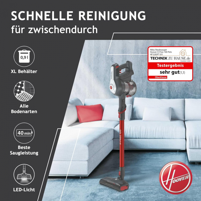 Aspirator vertical Hoover H-FREE 100, 22V, gri/rosu [2]