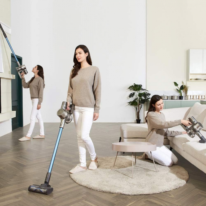 Aspiratorul vertical fara fir Dreame T20 Pro, 450W, 0.6l, 4 perii pentru suprafete, Ecran LCD, Albastru/Gri [5]