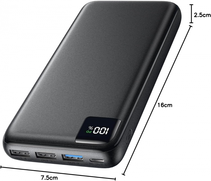 Baterie externa, 27000mAh, incarcare rapida 22.5W, PD, QC3.0, USB C, 4 iesiri, ecran LED, SOARAISE - Amazon - GRAD A [7]