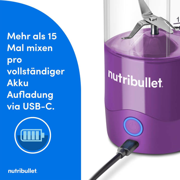 Blender portabil Nutribullet NBP003, cupa 475 ml, USB-C, mov - GRAD A [2]