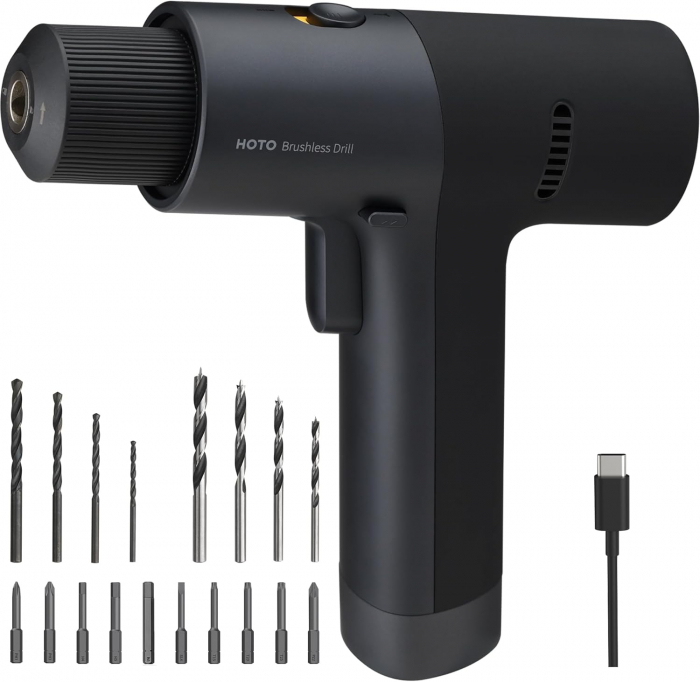 Bormasina HOTO 12V cu Acumulator, 30 Nm, 1400 rpm, Afisaj LED, Baterie 2000mAh, Incarcare USB-C - GRAD A [1]