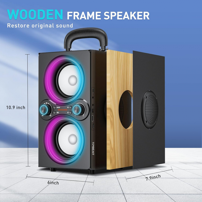 Boxa Bluetooth 5,0, 80W, portabila, Bass boost, lumini LED, TWS, TP-BA-02, Amazon [6]