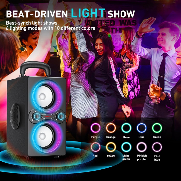 Boxa Bluetooth 5,0, 80W, portabila, Bass boost, lumini LED, TWS, TP-BA-02, Amazon [3]