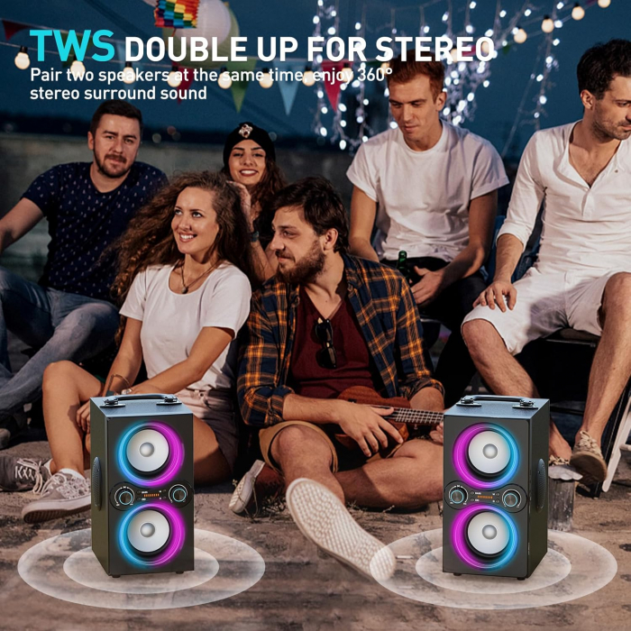 Boxa Bluetooth 5,0, 80W, portabila, Bass boost, lumini LED, TWS, TP-BA-02, Amazon [4]