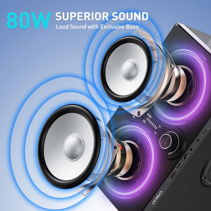 Boxa Bluetooth 5,0, 80W, portabila, Bass boost, lumini LED, TWS, TP-BA-02, Amazon [2]