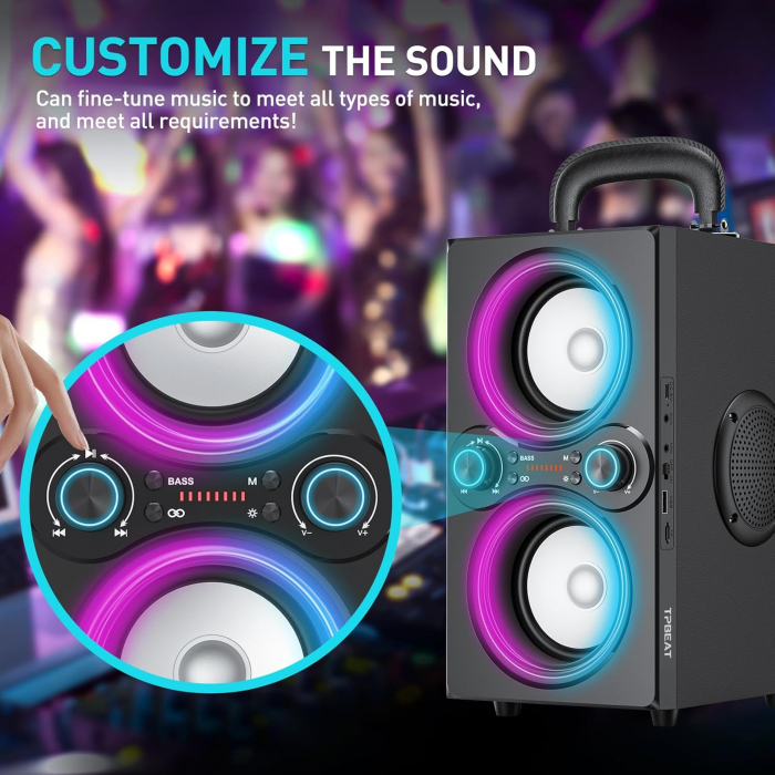 Boxa Bluetooth 5,0, 80W, portabila, Bass boost, lumini LED, TWS, TP-BA-02, Amazon [5]
